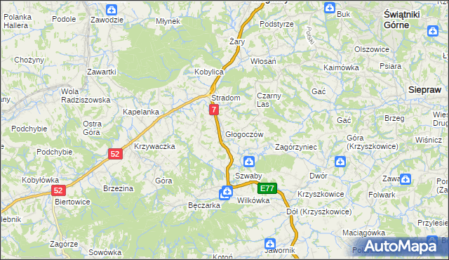 mapa Głogoczów, Głogoczów na mapie Targeo