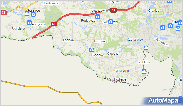 mapa Godów powiat wodzisławski, Godów powiat wodzisławski na mapie Targeo