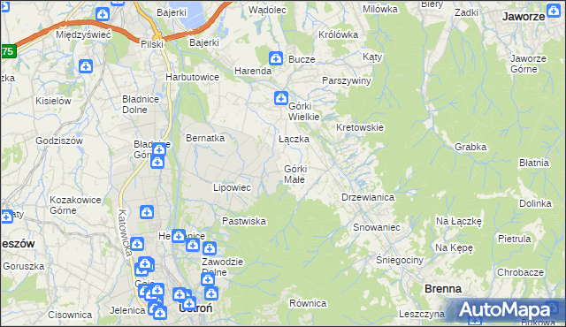 mapa Górki Małe gmina Brenna, Górki Małe gmina Brenna na mapie Targeo