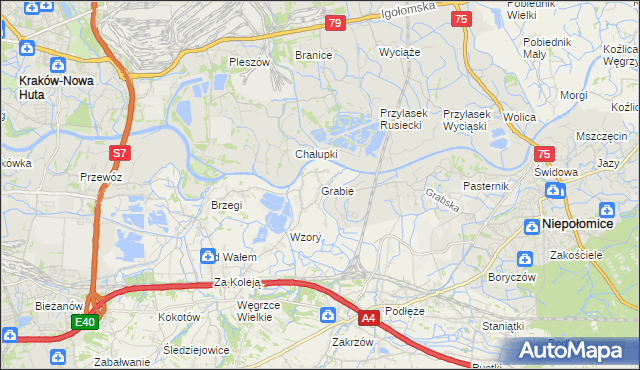 mapa Grabie gmina Wieliczka, Grabie gmina Wieliczka na mapie Targeo