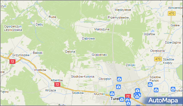 mapa Grabieniec gmina Turek, Grabieniec gmina Turek na mapie Targeo