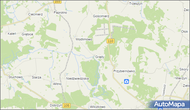 mapa Grądy gmina Gryfice, Grądy gmina Gryfice na mapie Targeo