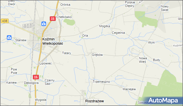 mapa Grębów gmina Rozdrażew, Grębów gmina Rozdrażew na mapie Targeo