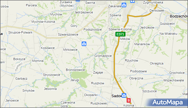 mapa Gromadzice gmina Bodzechów, Gromadzice gmina Bodzechów na mapie Targeo