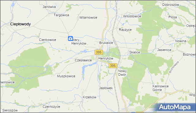 mapa Henryków gmina Ziębice, Henryków gmina Ziębice na mapie Targeo