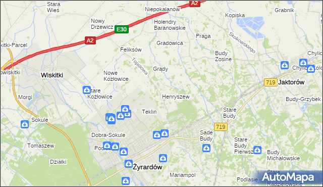 mapa Henryszew, Henryszew na mapie Targeo