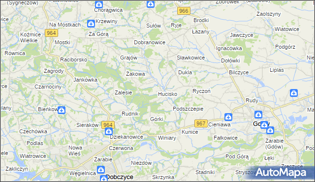 mapa Hucisko gmina Gdów, Hucisko gmina Gdów na mapie Targeo
