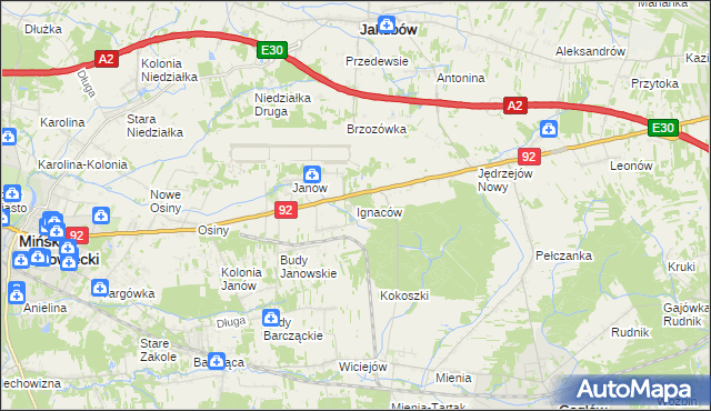 mapa Ignaców gmina Mińsk Mazowiecki, Ignaców gmina Mińsk Mazowiecki na mapie Targeo