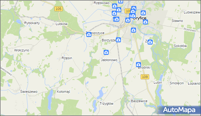 mapa Jabłonowo gmina Gryfice, Jabłonowo gmina Gryfice na mapie Targeo