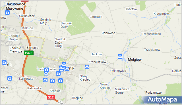 mapa Jacków gmina Mełgiew, Jacków gmina Mełgiew na mapie Targeo