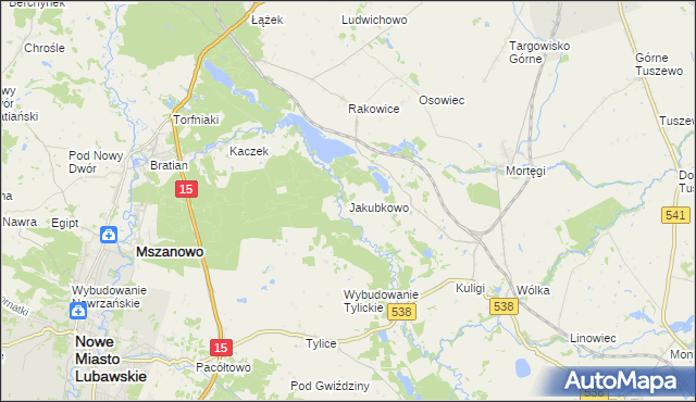 mapa Jakubkowo gmina Grodziczno, Jakubkowo gmina Grodziczno na mapie Targeo