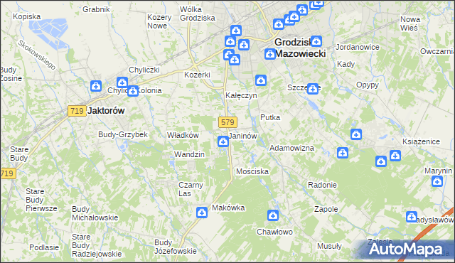 mapa Janinów gmina Grodzisk Mazowiecki, Janinów gmina Grodzisk Mazowiecki na mapie Targeo