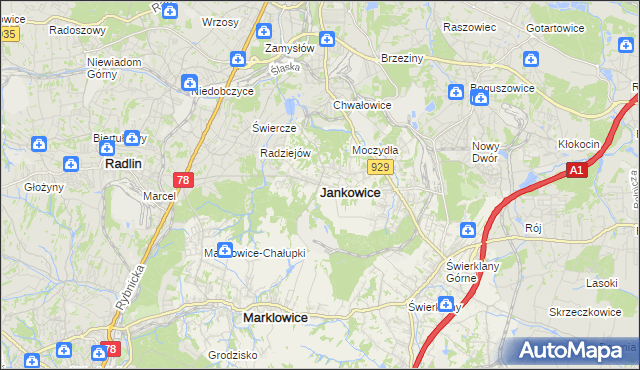 mapa Jankowice gmina Świerklany, Jankowice gmina Świerklany na mapie Targeo