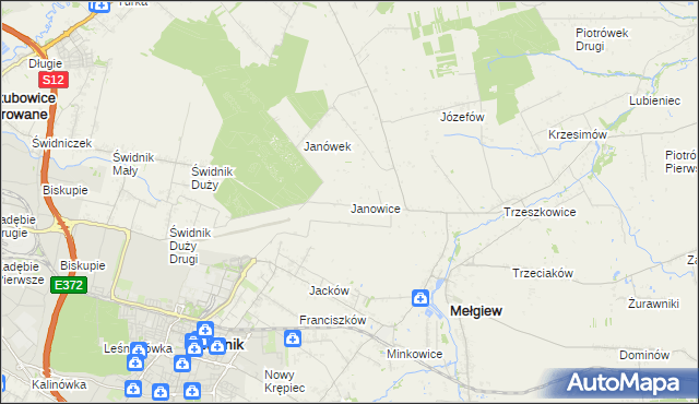 mapa Janowice gmina Mełgiew, Janowice gmina Mełgiew na mapie Targeo