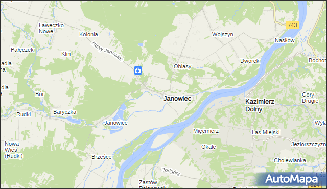 mapa Janowiec powiat puławski, Janowiec powiat puławski na mapie Targeo