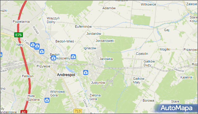 mapa Janówka gmina Andrespol, Janówka gmina Andrespol na mapie Targeo