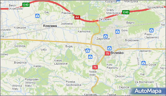 mapa Jasień gmina Brzesko, Jasień gmina Brzesko na mapie Targeo