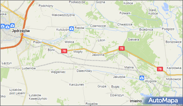 mapa Jasionna gmina Jędrzejów, Jasionna gmina Jędrzejów na mapie Targeo