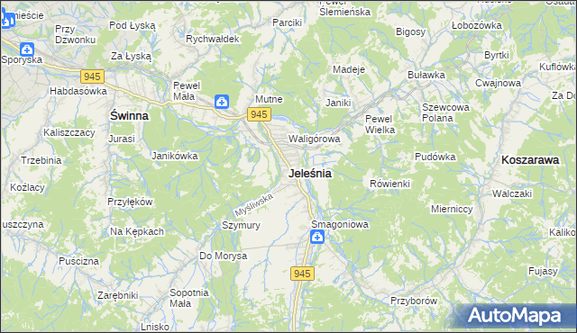 mapa Jeleśnia, Jeleśnia na mapie Targeo