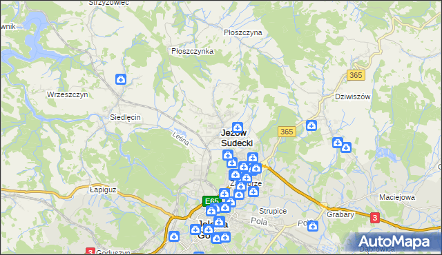 mapa Jeżów Sudecki, Jeżów Sudecki na mapie Targeo