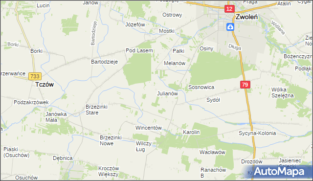 mapa Julianów gmina Tczów, Julianów gmina Tczów na mapie Targeo
