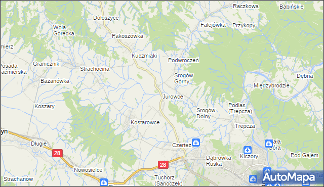 mapa Jurowce gmina Sanok, Jurowce gmina Sanok na mapie Targeo