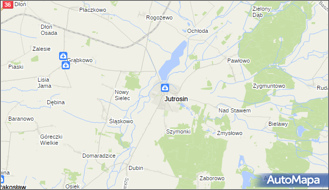 mapa Jutrosin powiat rawicki, Jutrosin powiat rawicki na mapie Targeo