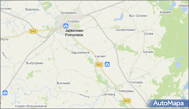 mapa Kamień gmina Jabłonowo Pomorskie, Kamień gmina Jabłonowo Pomorskie na mapie Targeo