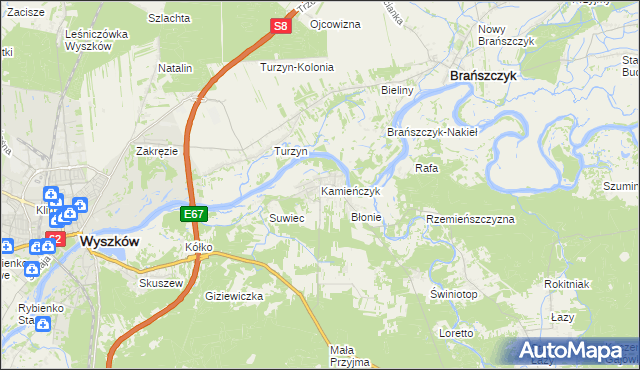 mapa Kamieńczyk gmina Wyszków, Kamieńczyk gmina Wyszków na mapie Targeo