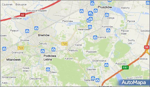 mapa Kanie gmina Brwinów, Kanie gmina Brwinów na mapie Targeo