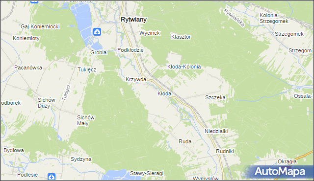 mapa Kłoda gmina Rytwiany, Kłoda gmina Rytwiany na mapie Targeo