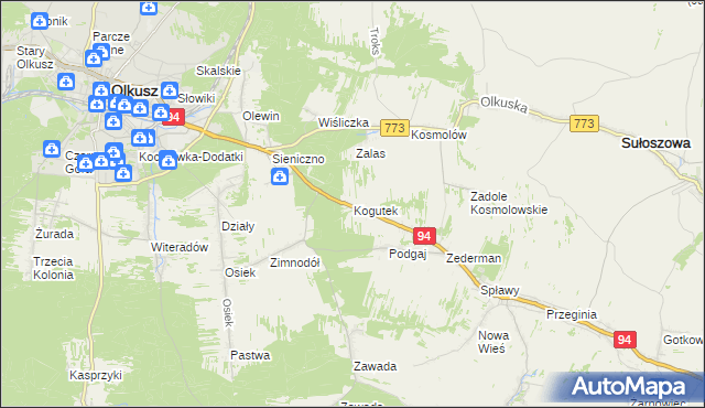 mapa Kogutek gmina Olkusz, Kogutek gmina Olkusz na mapie Targeo