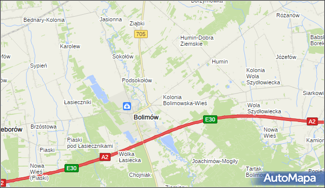 mapa Kolonia Bolimowska-Wieś, Kolonia Bolimowska-Wieś na mapie Targeo