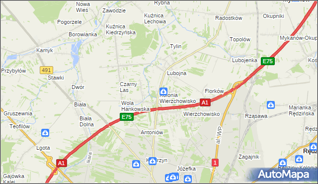 mapa Kolonia Wierzchowisko gmina Mykanów, Kolonia Wierzchowisko gmina Mykanów na mapie Targeo