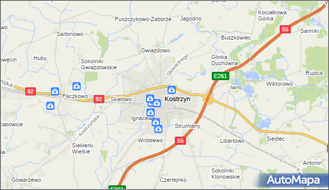 mapa Kostrzyn powiat poznański, Kostrzyn powiat poznański na mapie Targeo