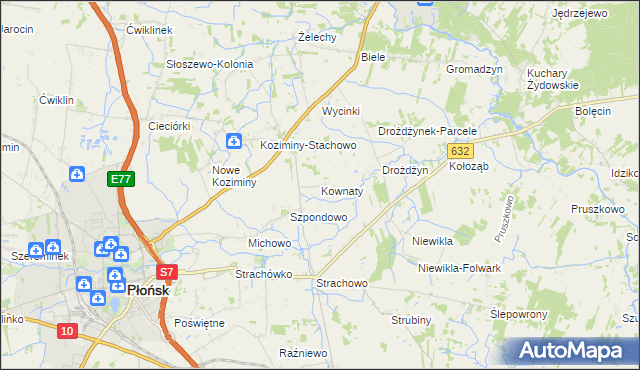 mapa Kownaty gmina Płońsk, Kownaty gmina Płońsk na mapie Targeo