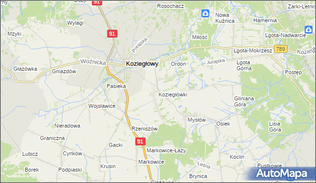 mapa Koziegłówki, Koziegłówki na mapie Targeo