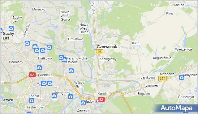 mapa Koziegłowy gmina Czerwonak, Koziegłowy gmina Czerwonak na mapie Targeo
