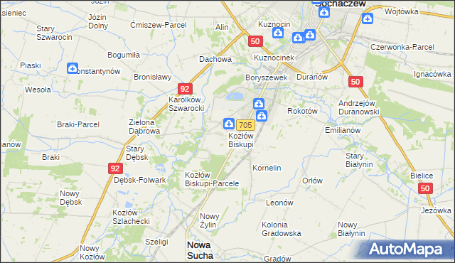 mapa Kozłów Biskupi, Kozłów Biskupi na mapie Targeo