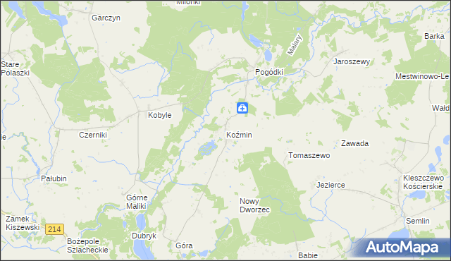 mapa Koźmin gmina Skarszewy, Koźmin gmina Skarszewy na mapie Targeo