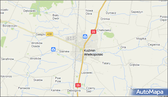 mapa Koźmin Wielkopolski, Koźmin Wielkopolski na mapie Targeo