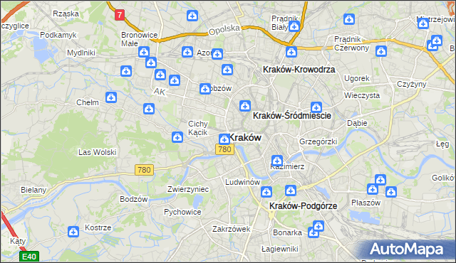 mapa Krakowa, Kraków na mapie Targeo