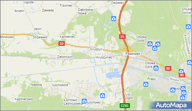 mapa Kruszyniec gmina Sicienko, Kruszyniec gmina Sicienko na mapie Targeo