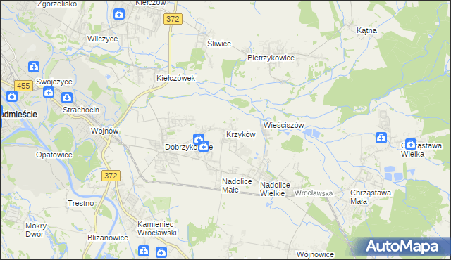 mapa Krzyków gmina Czernica, Krzyków gmina Czernica na mapie Targeo