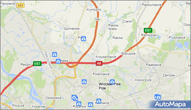 mapa Krzyżanowice gmina Wisznia Mała, Krzyżanowice gmina Wisznia Mała na mapie Targeo