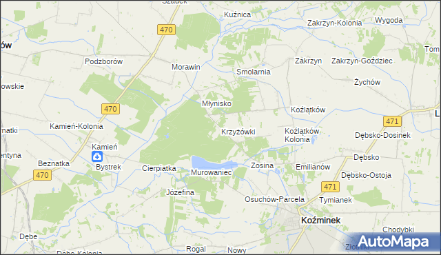 mapa Krzyżówki gmina Koźminek, Krzyżówki gmina Koźminek na mapie Targeo
