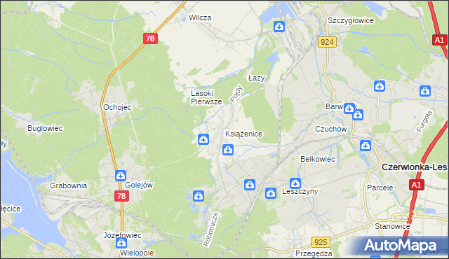 mapa Książenice gmina Czerwionka-Leszczyny, Książenice gmina Czerwionka-Leszczyny na mapie Targeo