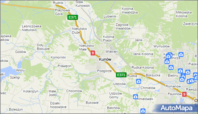 mapa Kunów powiat ostrowiecki, Kunów powiat ostrowiecki na mapie Targeo
