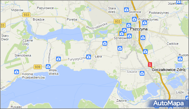 mapa Łąka gmina Pszczyna, Łąka gmina Pszczyna na mapie Targeo