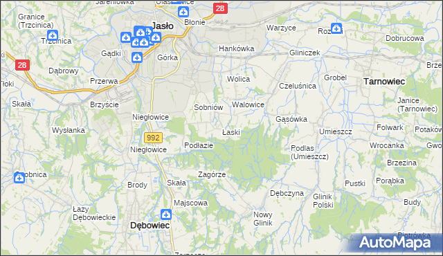 mapa Łaski gmina Jasło, Łaski gmina Jasło na mapie Targeo